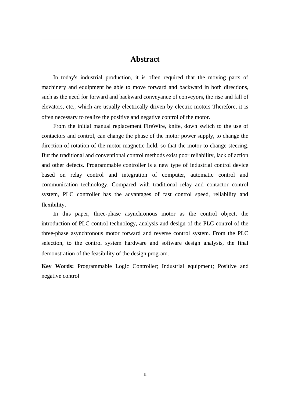 PLC控制三项异步电机正反转控制分析研究 电器工程管理专业论文_第2页