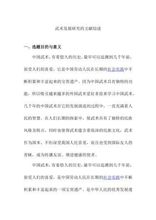 武术发展研究的文献综述