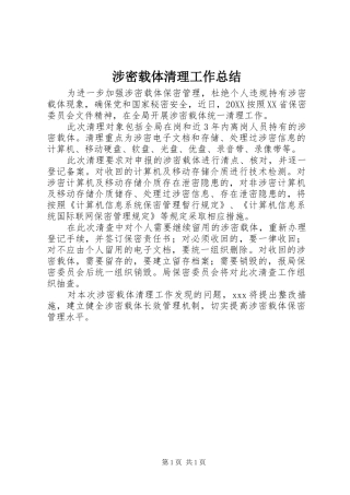 2024年涉密载体清理工作总结