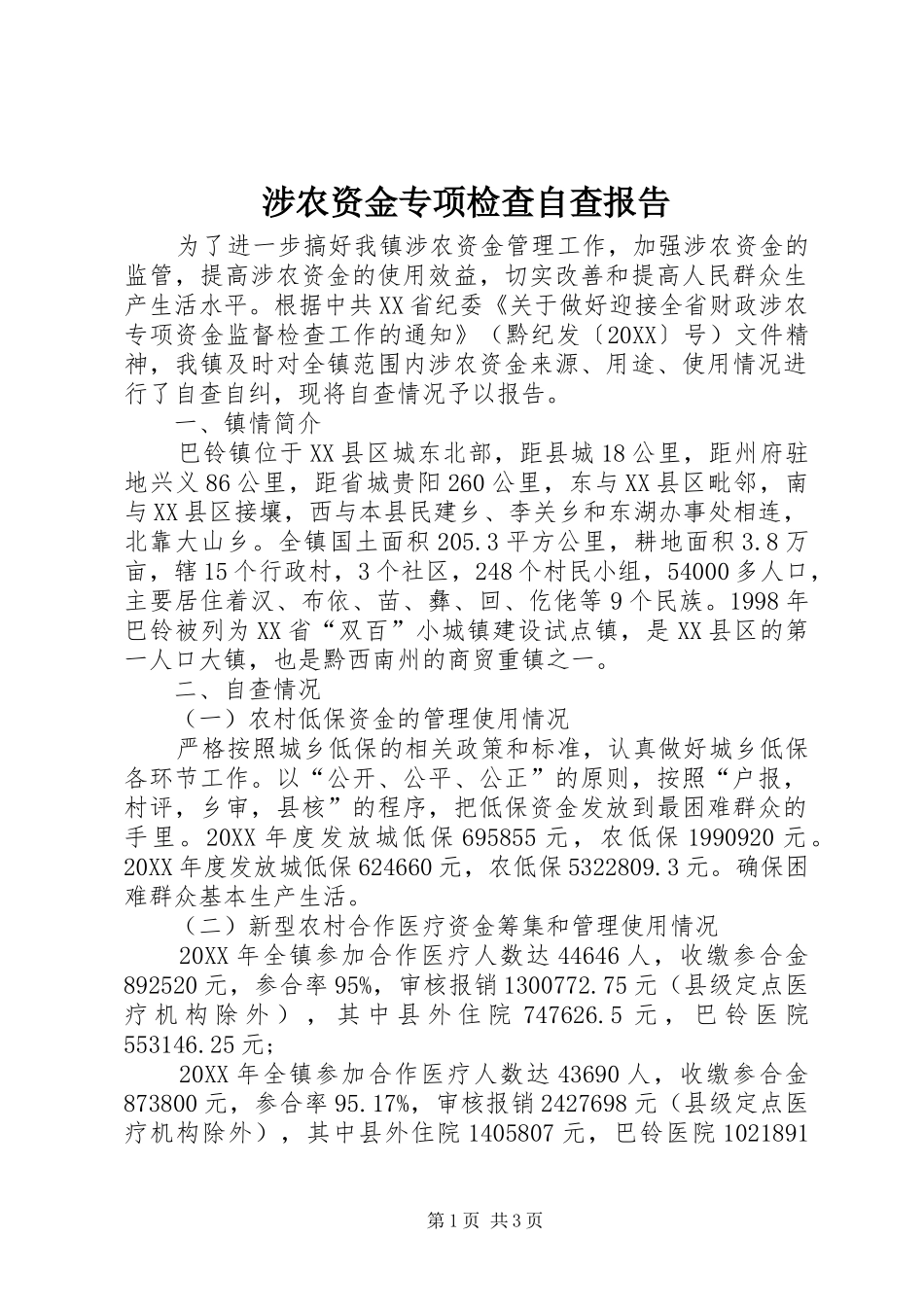 2024年涉农资金专项检查自查报告_第1页