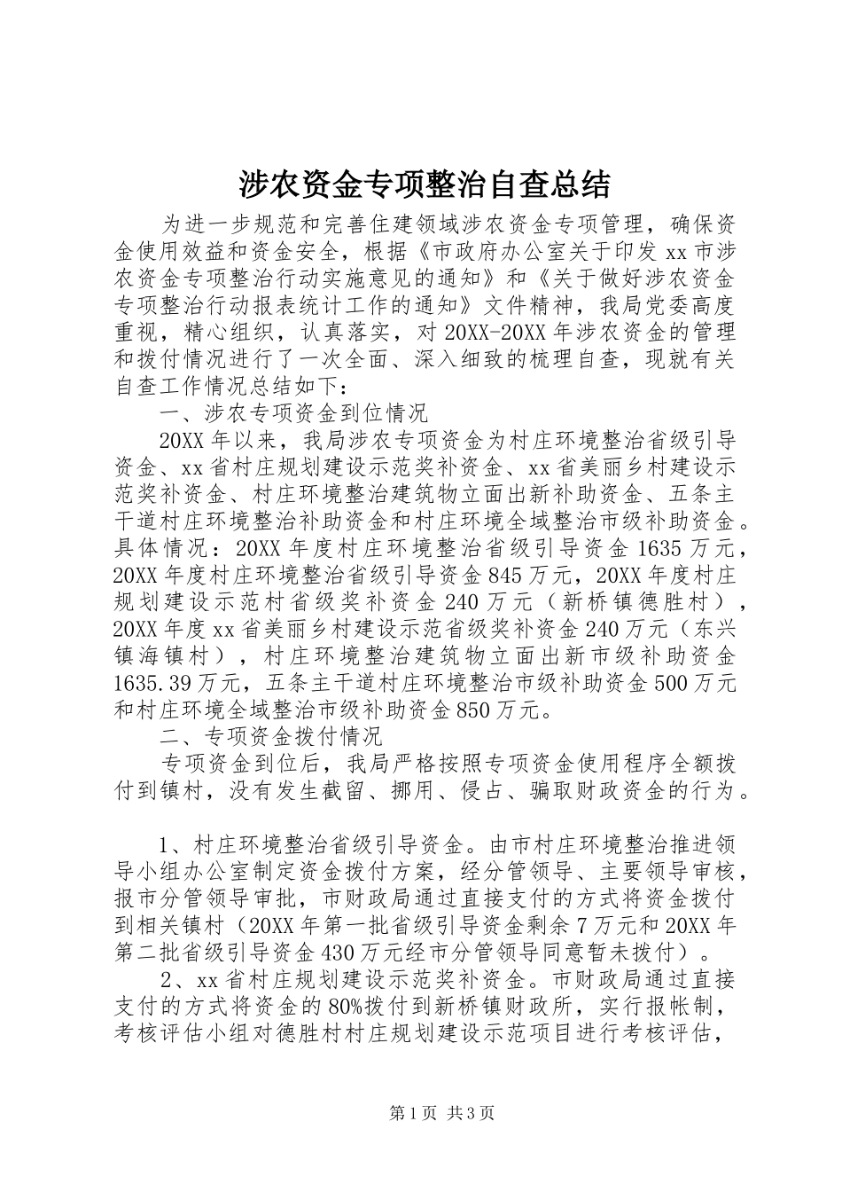 2024年涉农资金专项整治自查总结_第1页