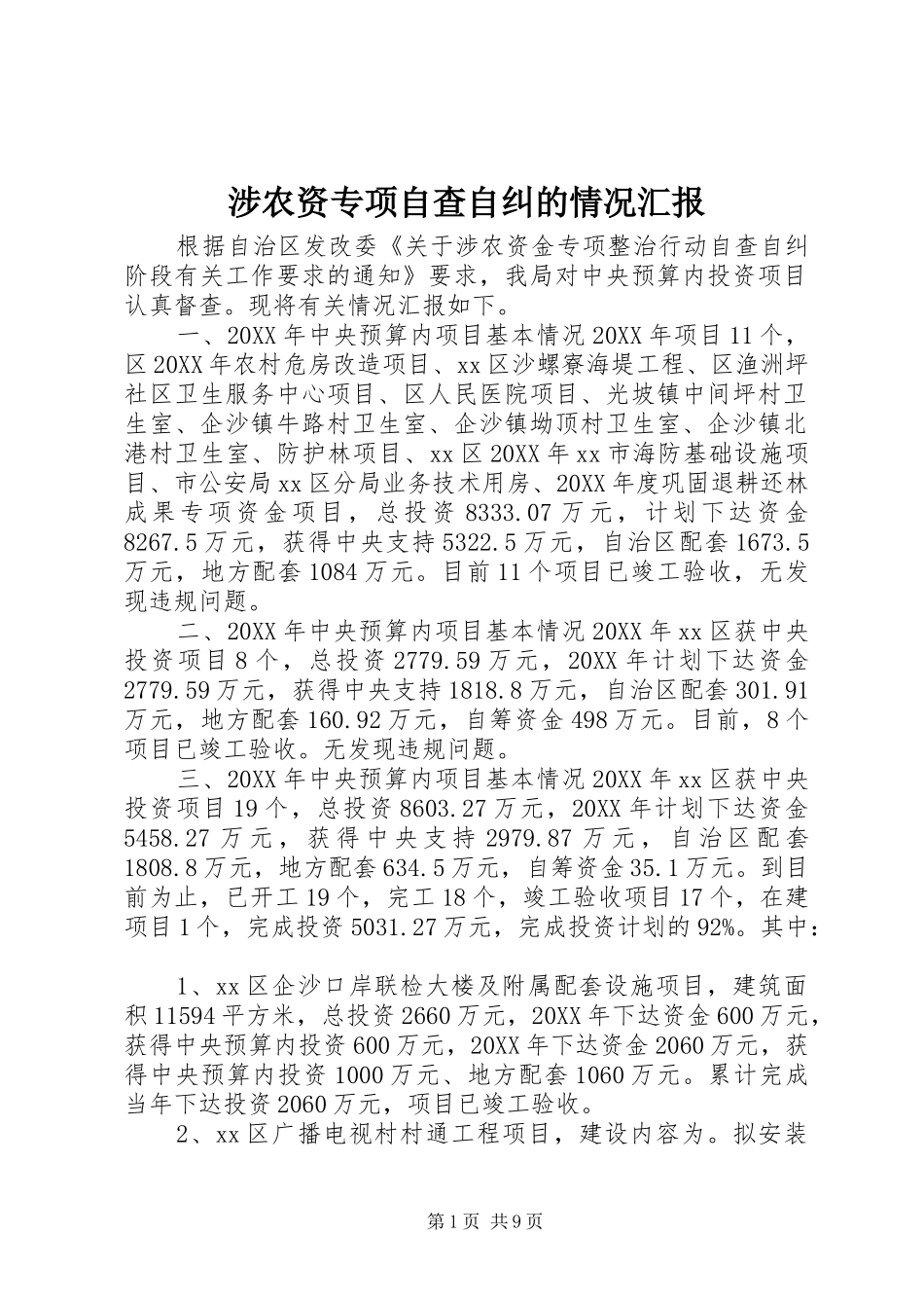 2024年涉农资专项自查自纠的情况汇报_第1页