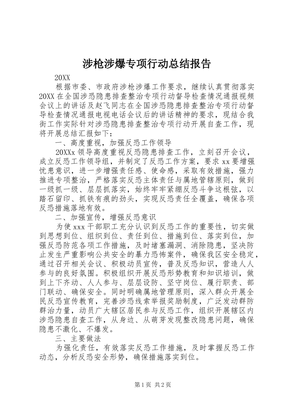 2024年涉枪涉爆专项行动总结报告_第1页