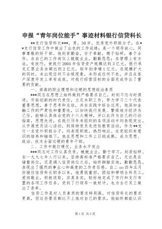2024年申报青年岗位能手事迹材料银行信贷科长