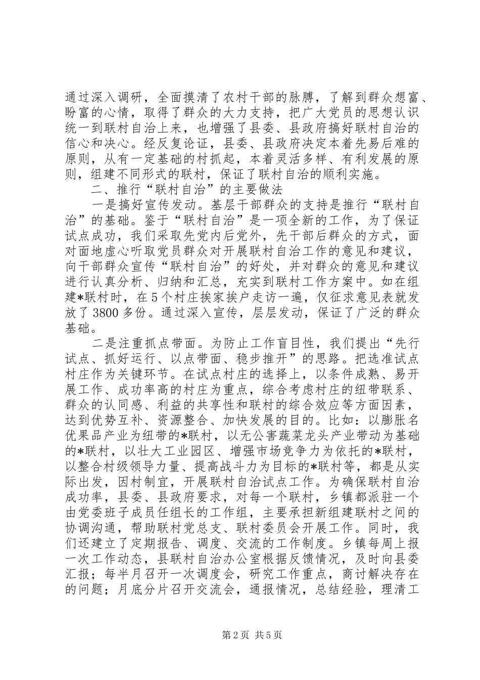 2024年联村自治试点工经验材料_第2页
