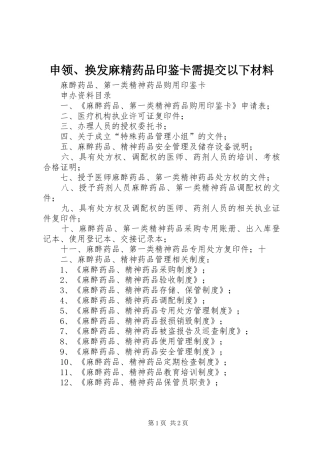 2024年申领换发麻精药品印鉴卡需提交以下材料