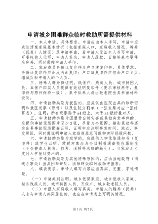 2024年申请城乡困难群众临时救助所需提供材料