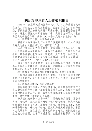 2024年联合支部负责人工作述职报告