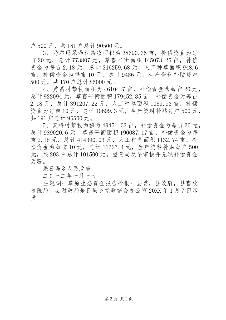 2024年申请落实草原生态补偿奖励资金的报告_第2页