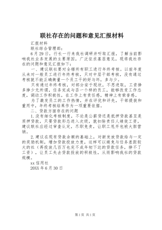 2024年联社存在的问题和意见汇报材料