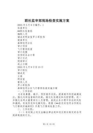 2024年联社监审部现场检查实施方案