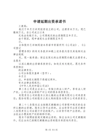 2024年申请延期出资承诺书