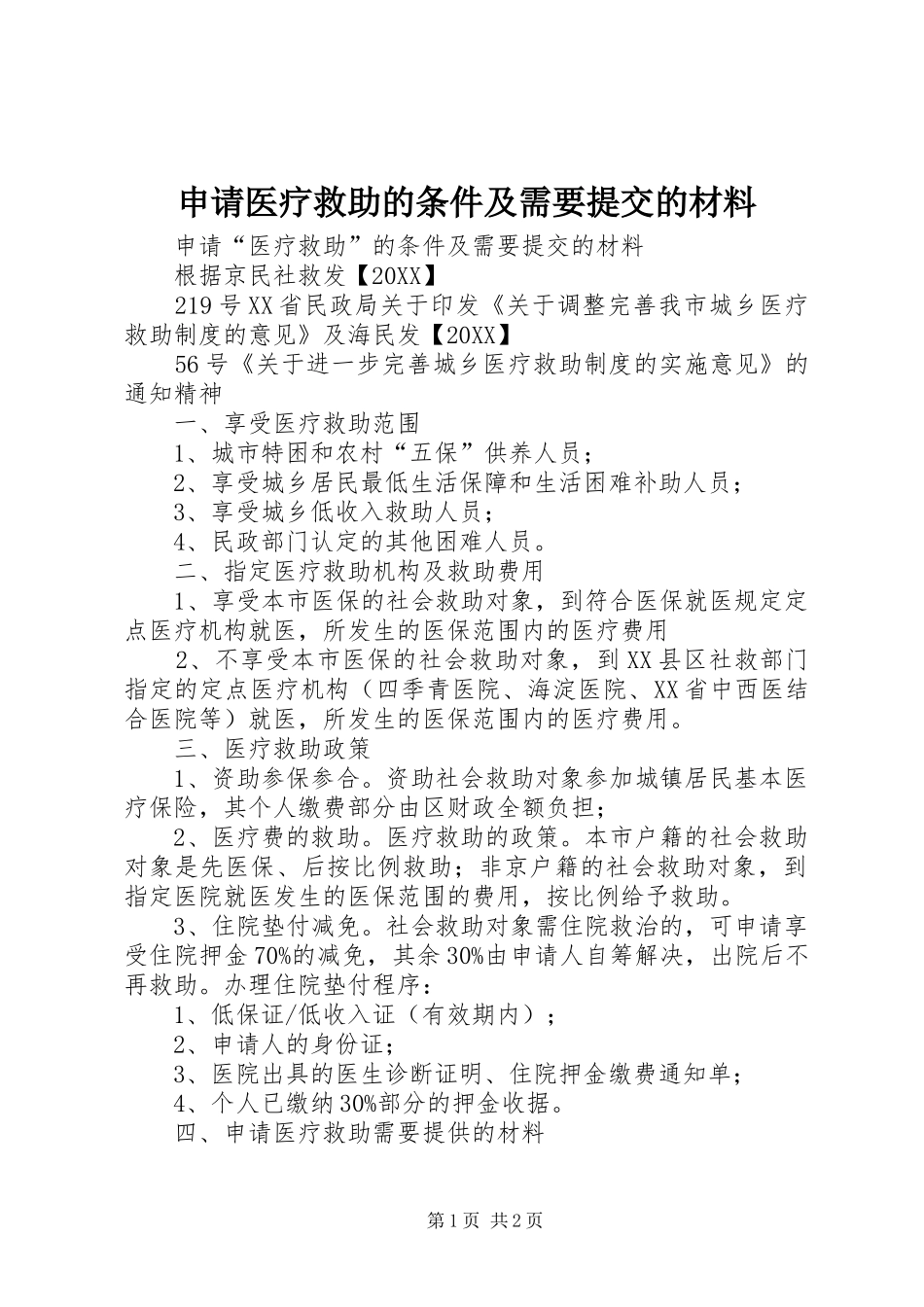 2024年申请医疗救助的条件及需要提交的材料_第1页