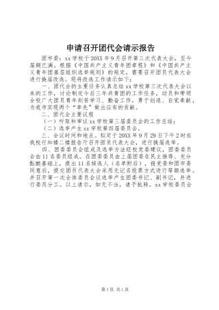 2024年申请召开团代会请示报告