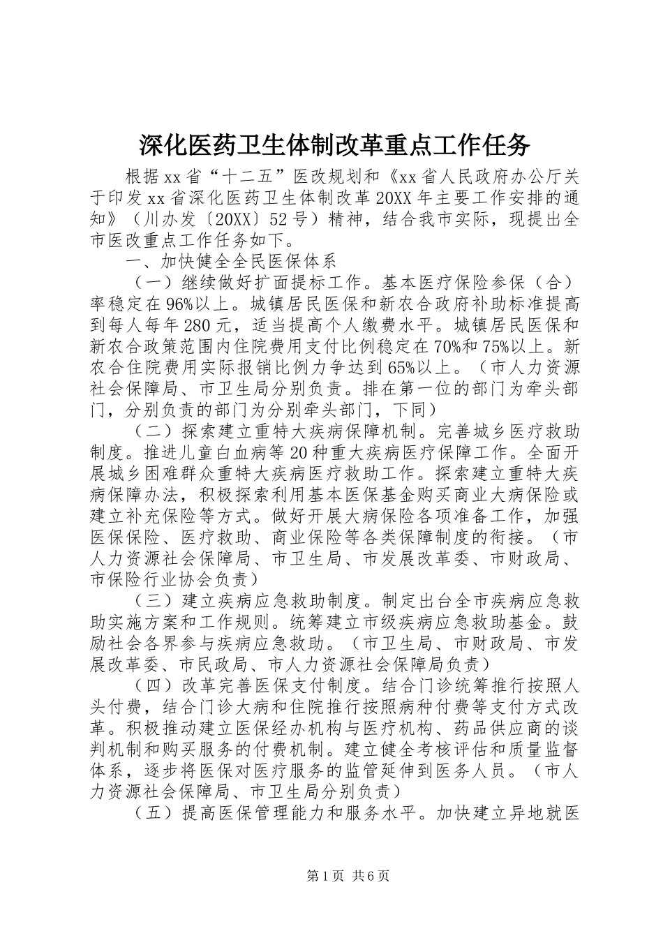 2024年深化医药卫生体制改革重点工作任务_第1页