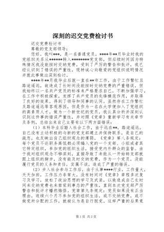 2024年深刻的迟交党费检讨书