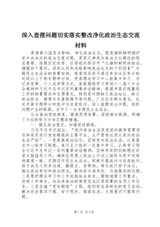 2024年深入查摆问题切实落实整改净化政治生态交流材料