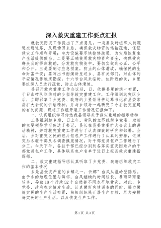2024年深入救灾重建工作要点汇报