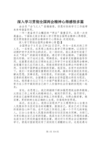 2024年深入学习贯彻全国两会精神心得感悟多篇