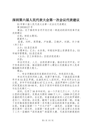 2024年深圳第六届人民代表大会第一次会议代表建议