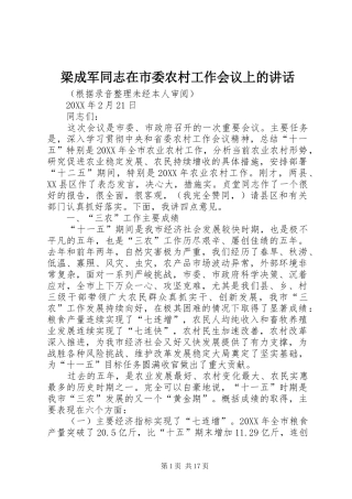 2024年梁成军同志在市委农村工作会议上的致辞