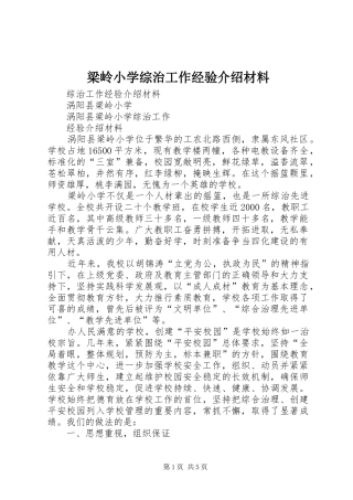 2024年梁岭小学综治工作经验介绍材料