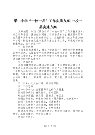 2024年梁山小学一校一品工作实施方案一校一品实施方案