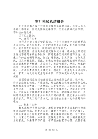 2024年审厂检验总结报告