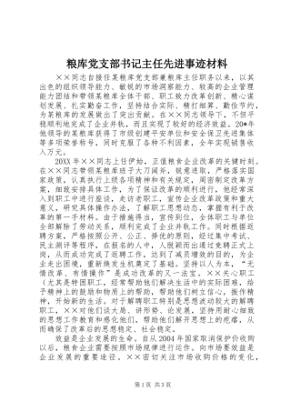 2024年粮库党支部书记主任先进事迹材料