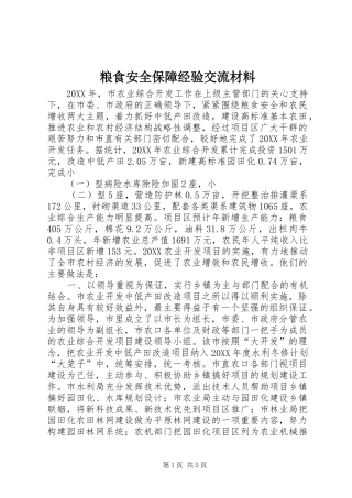 2024年粮食安全保障经验交流材料