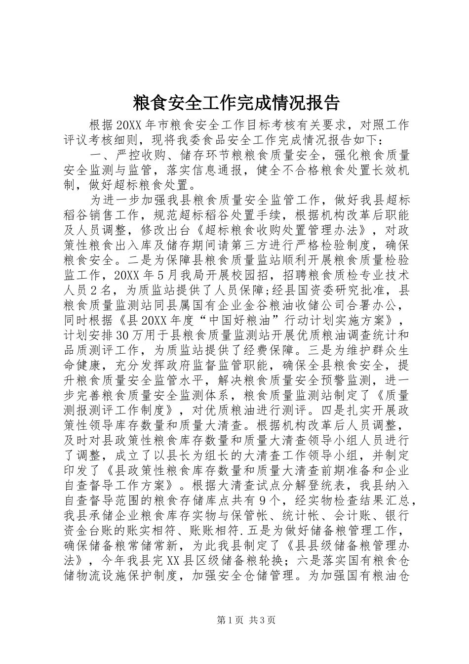 2024年粮食安全工作完成情况报告_第1页