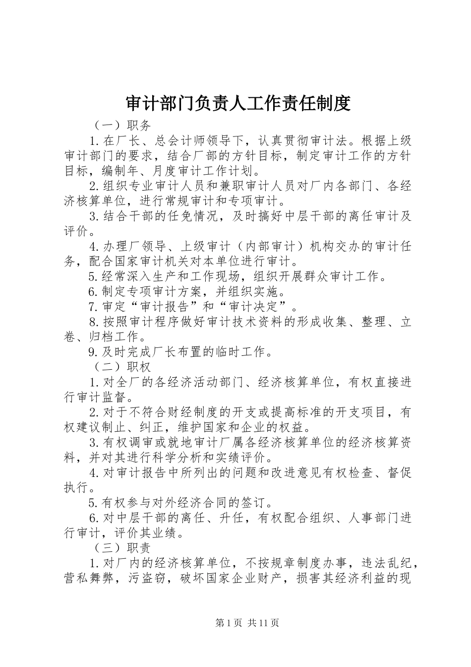 2024年审计部门负责人工作责任制度_第1页