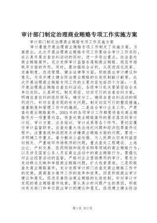 2024年审计部门制定治理商业贿赂专项工作实施方案
