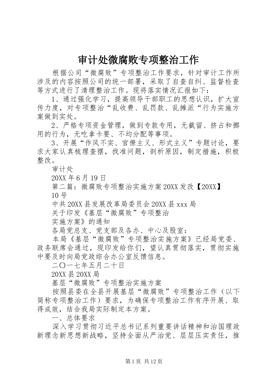 2024年审计处微腐败专项整治工作_第1页