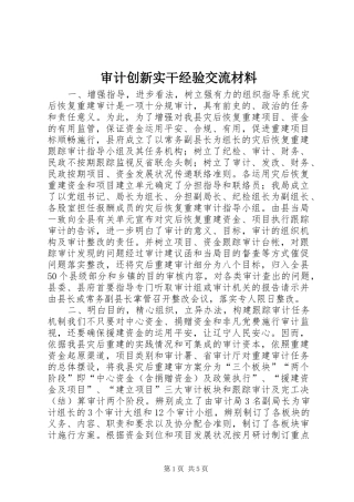 2024年审计创新实干经验交流材料