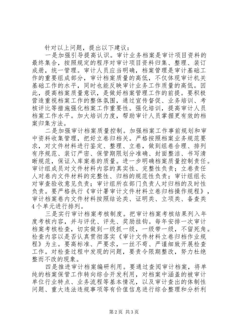 2024年审计档案工作中存在的问题及建议_第2页