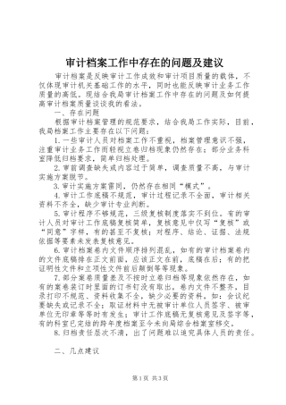 2024年审计档案工作中存在的问题及建议