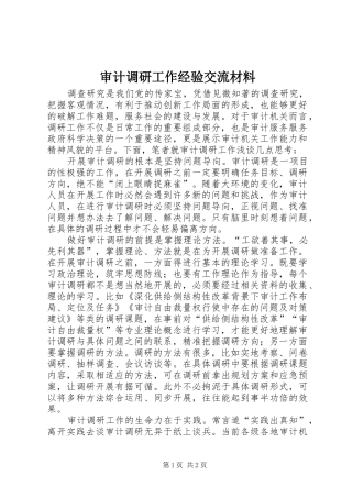 2024年审计调研工作经验交流材料