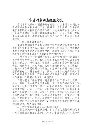 2024年审计对象调查经验交流