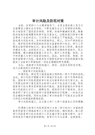 2024年审计风险及防范对策