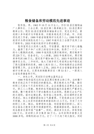 2024年粮食储备库劳动模范先进事迹