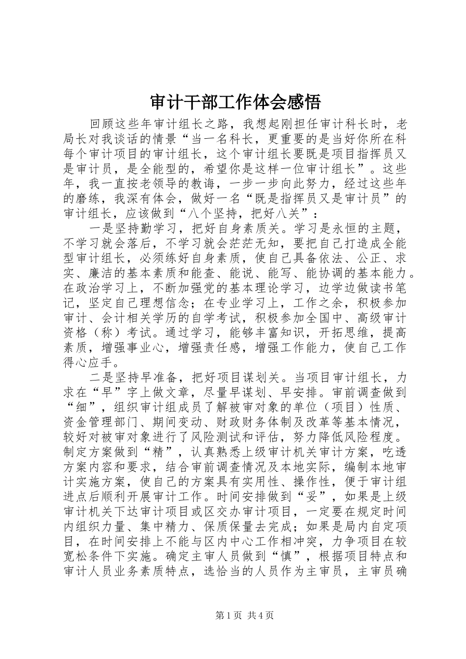 2024年审计干部工作体会感悟_第1页