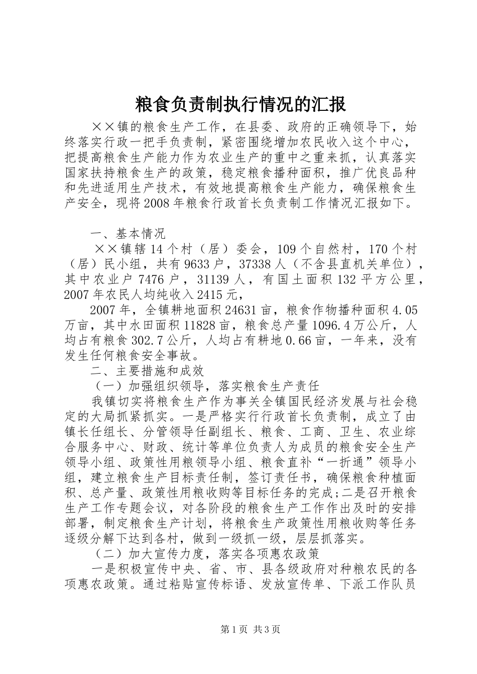 2024年粮食负责制执行情况的汇报_第1页