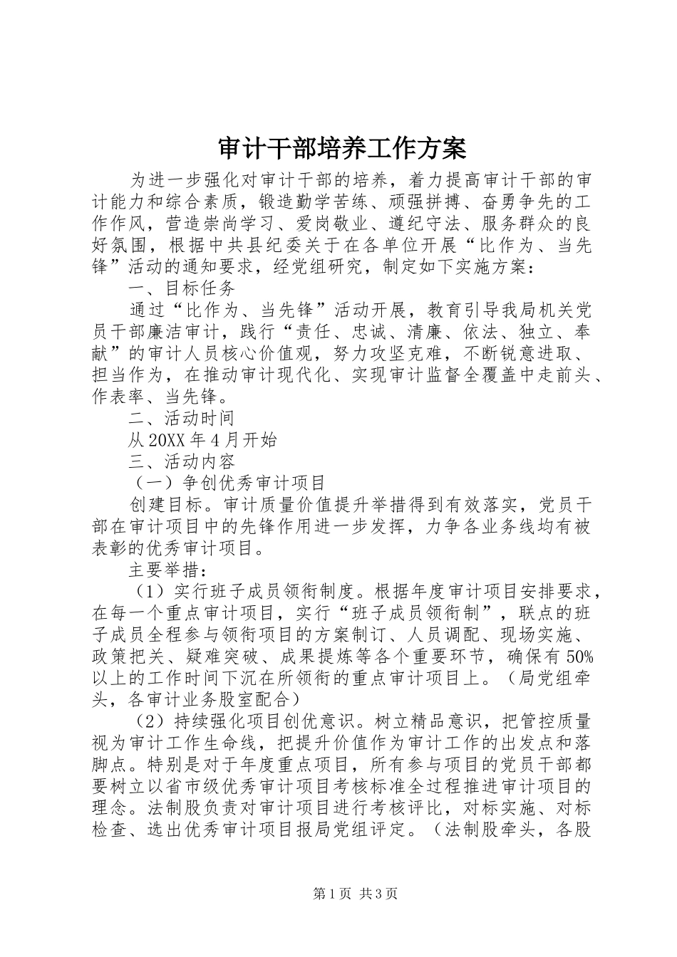 2024年审计干部培养工作方案_第1页