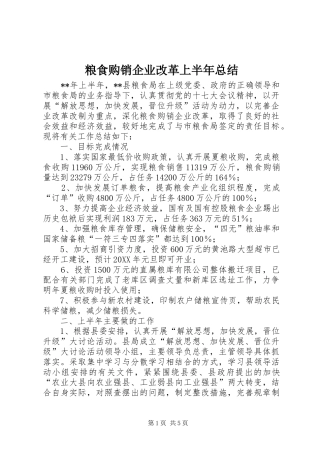 2024年粮食购销企业改革上半年总结