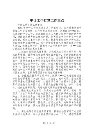 2024年审计工作打算工作重点