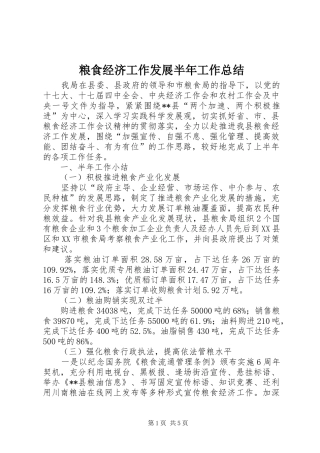 2024年粮食经济工作发展半年工作总结