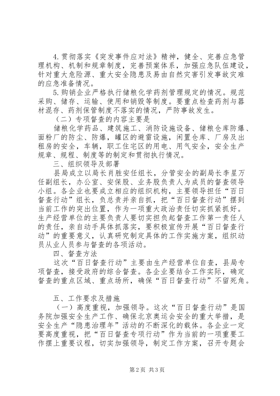 2024年粮食局安全生产百日督查方案_第2页