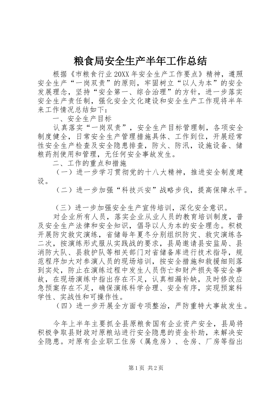 2024年粮食局安全生产半年工作总结_第1页