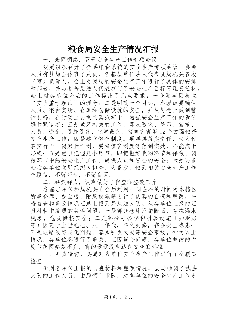 2024年粮食局安全生产情况汇报_第1页